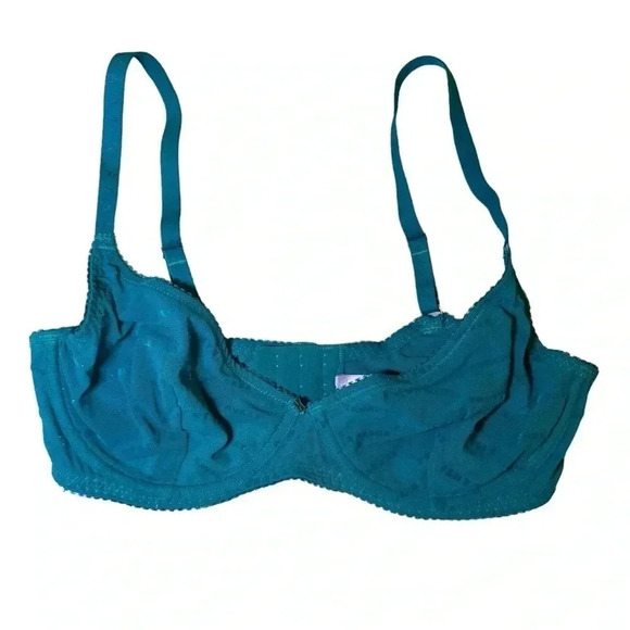 Savage X Fenty Shimmer Flocked Logo Unlined Bra in Deep Teal Green Shimmer - Picture 2 of 11